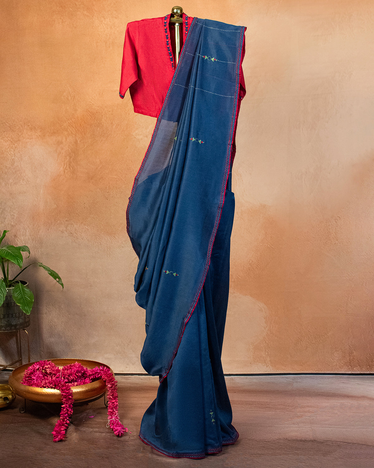 Deep Blue Chanderi Saree with Soof Hand Embroidery