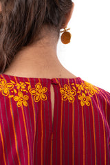 Pardis Red Chikankari Round Neck Boxy Top