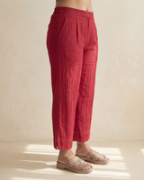 Dhwani Red Straight-Fit Cotton Pants With Dessert Hand Embroidery