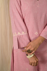 Baori Pink Hand Embroidered Round Neck Kurta