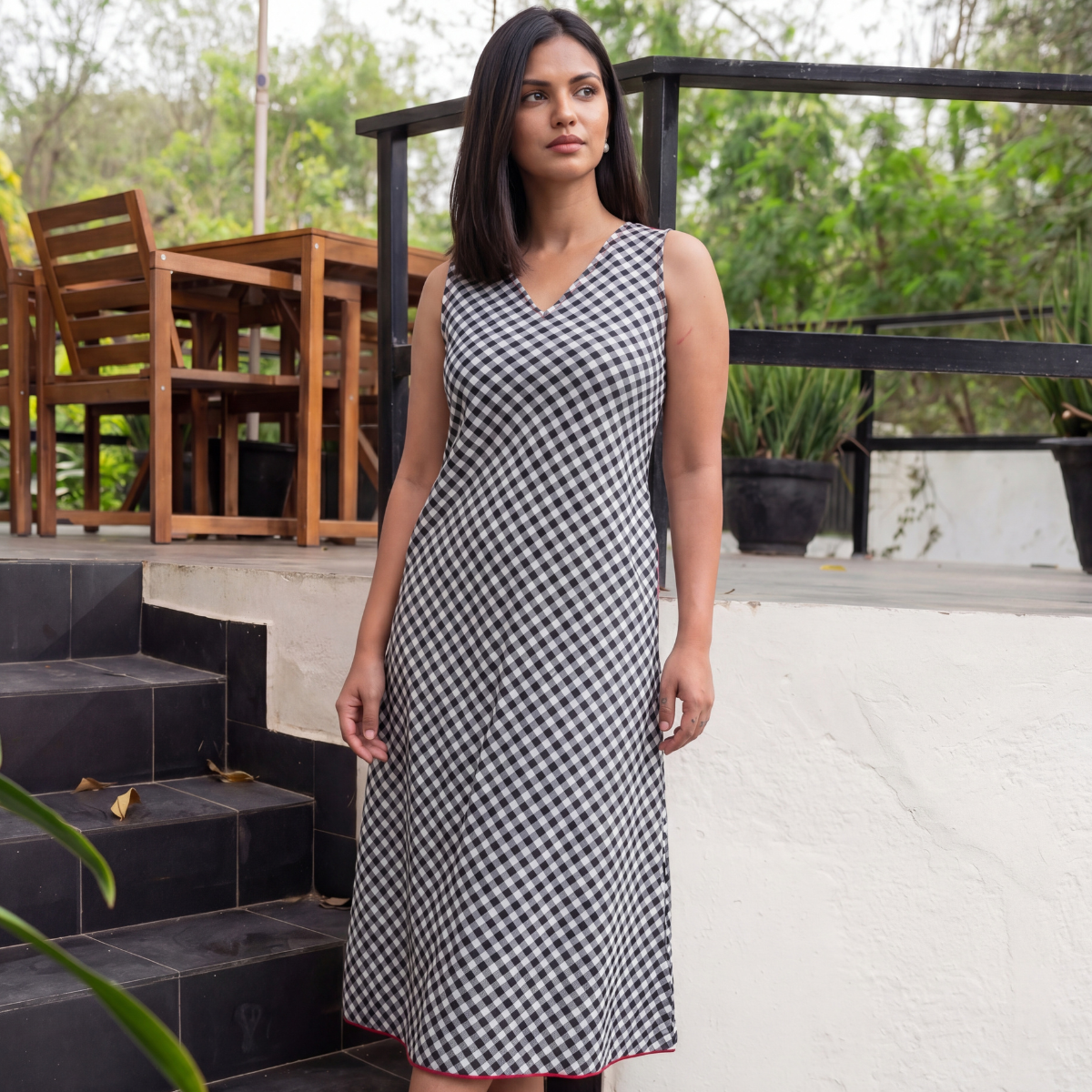 Dhwani Woven Cotton Flared Sleeveless Dress