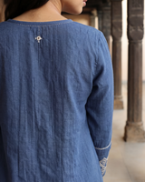 Dhwani Blue Cotton Top With Dessert Hand Embroidery