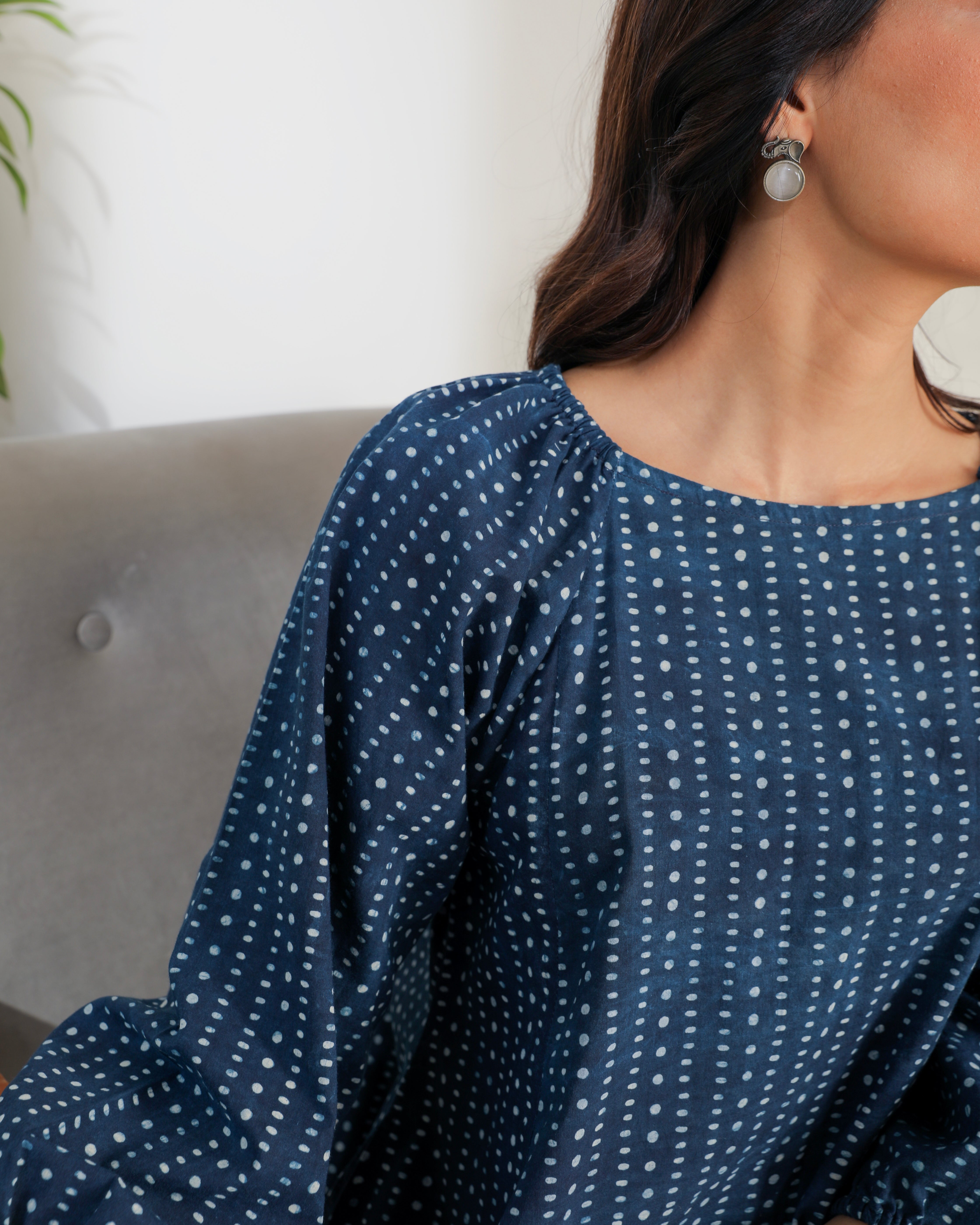 Chaaya Indigo Block Printed Dress With Raglan Sleeves