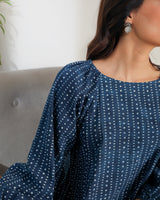 Chaaya Indigo Block Printed Dress With Raglan Sleeves