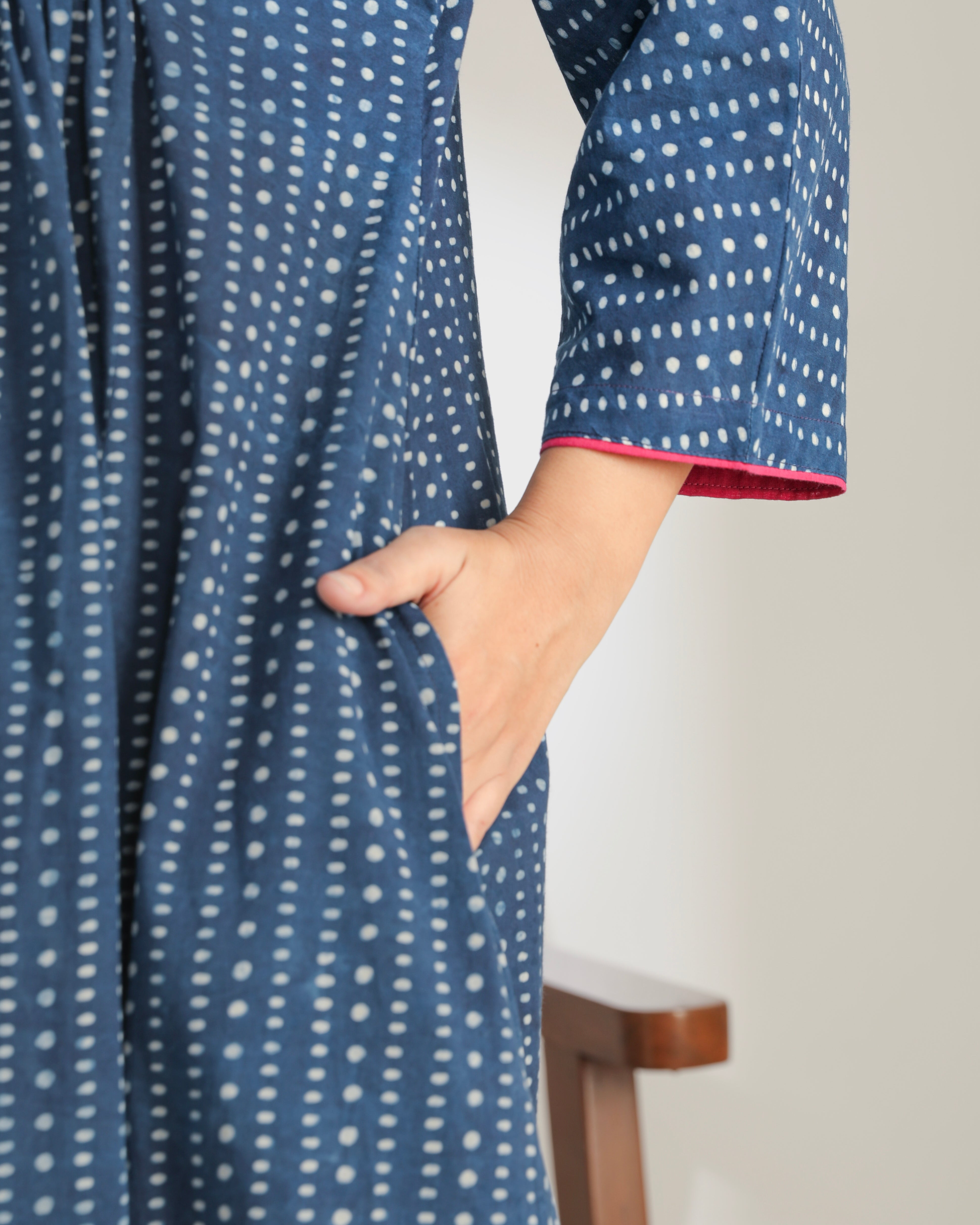 Chaaya Indigo Block Printed Dress With Kimono Sleeves