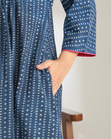 Chaaya Indigo Block Printed Dress With Kimono Sleeves