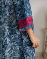 Chaaya Indigo Block Printed Dress With Flared Sleeves