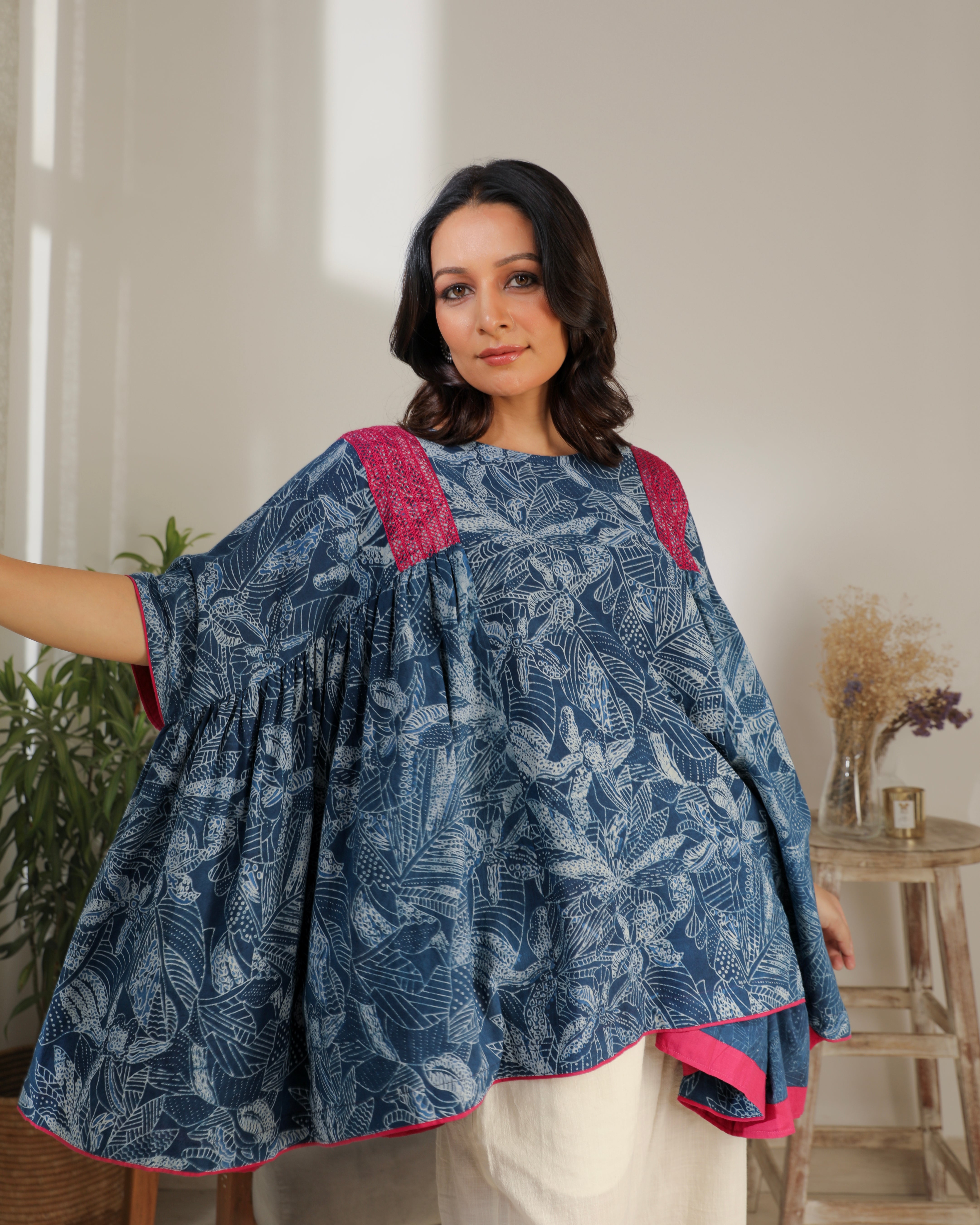 Chaaya Indigo Block Printed Over Sized Top