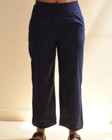 Kaanch Blue Straight-Fit Cotton Pant With Kantha Hand Embroidery - 🚚 Pre-Order: Ships in 2 weeks.