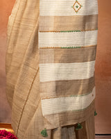 Beige Tussar Saree with Soof Hand Embroidery