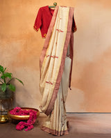 Badami Tussar Saree with Soof Hand Embroidery