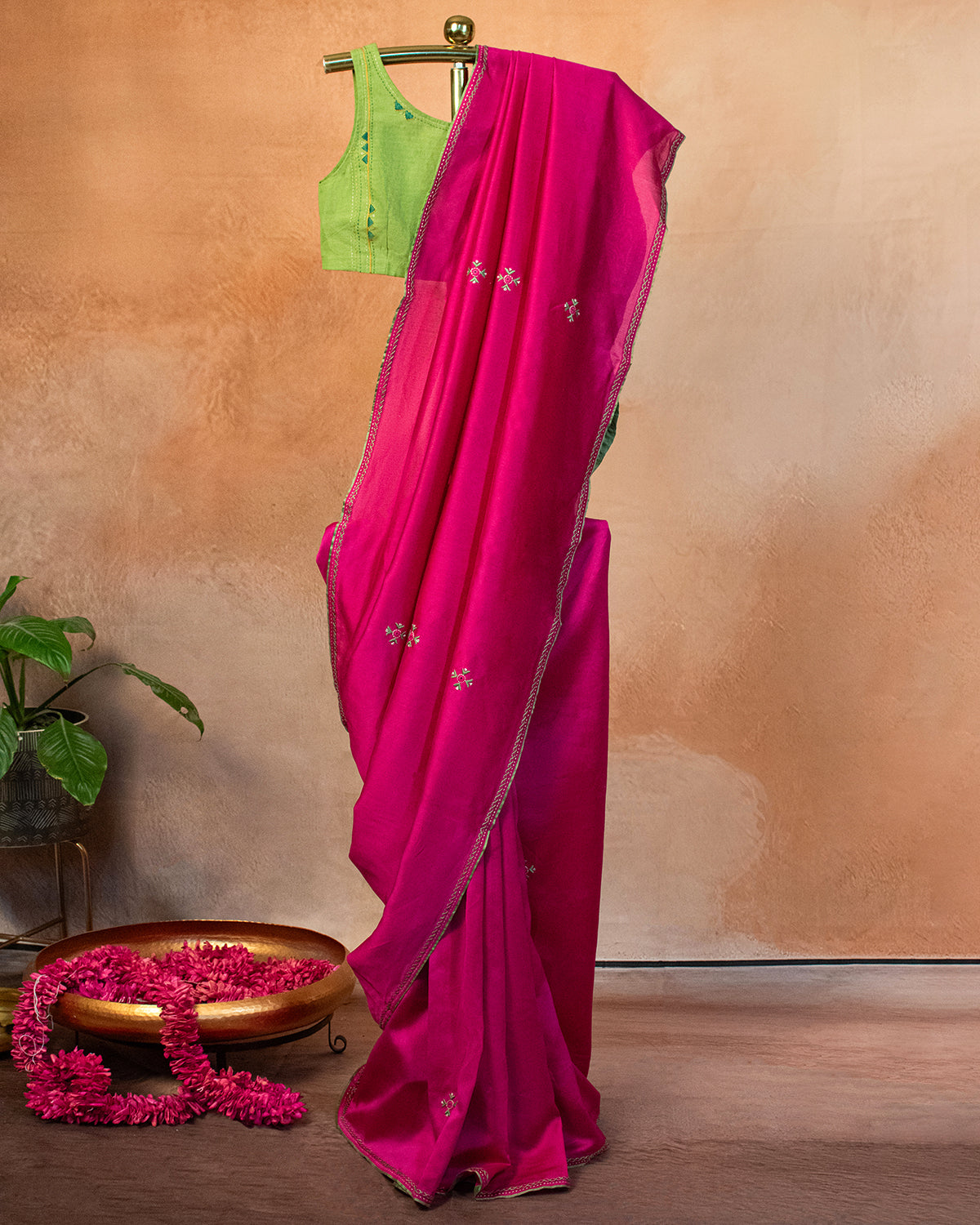 Gulaal Chanderi Saree with Soof Hand Embroidery