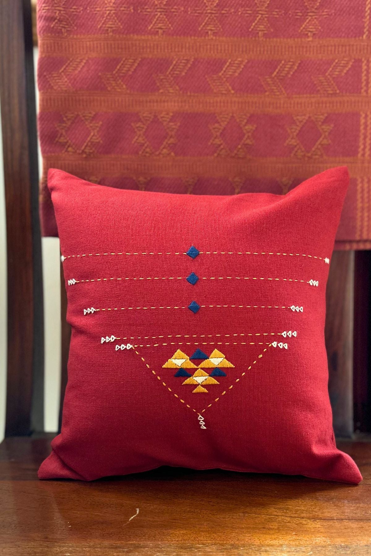 Eshna Maroon Pyramid Cushion Cover with Soof Hand Embroidery