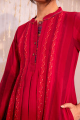 Haveli Chikankari Red Handwoven Cotton Pleated Dress