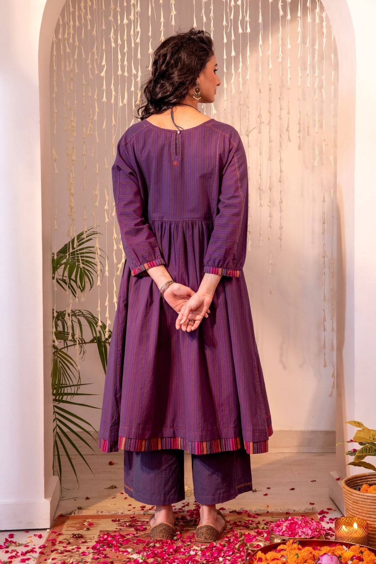 Haveli Applique Purple Hand Embroidered Dress