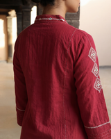 Dhwani Red A-Line Cotton Kurta With Desert Hand Embroidery