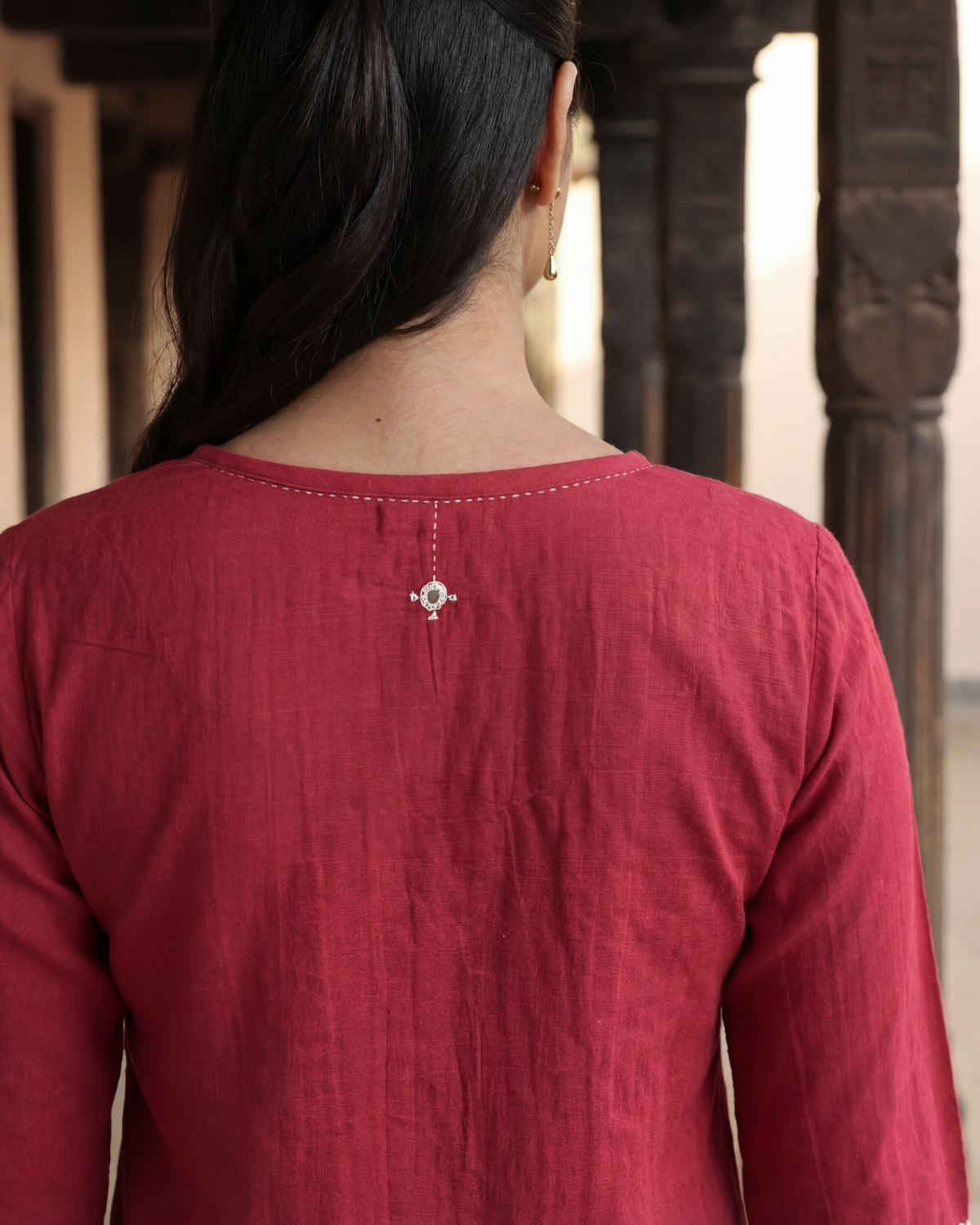 Dhwani Red Cotton Top With Desert Hand Embroidery