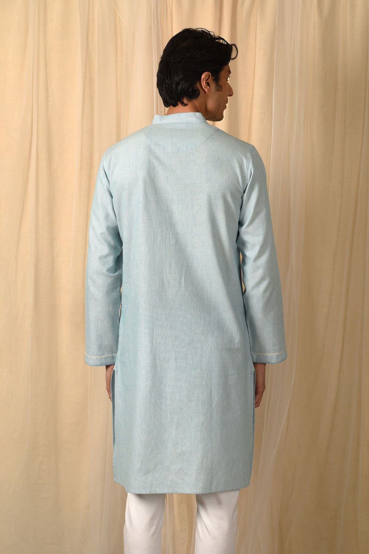 Baori Blue Hand Embroidered Full Sleeve Long Kurta