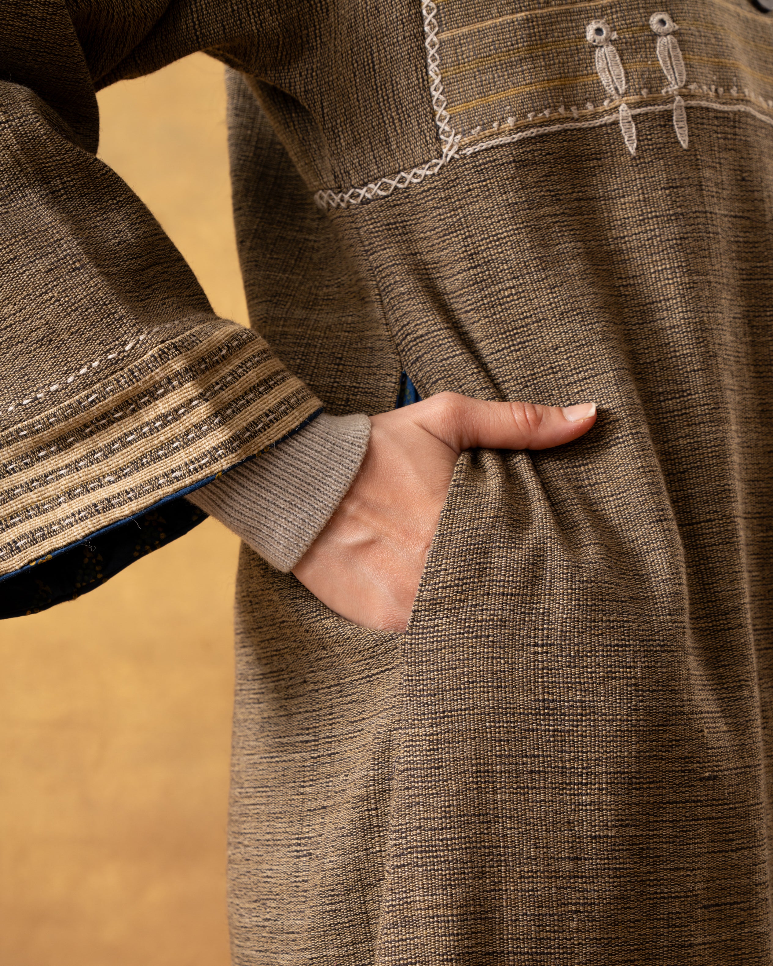 Dhaani Charcoal Green Handwoven Naturally Dyed Woolen Jacket