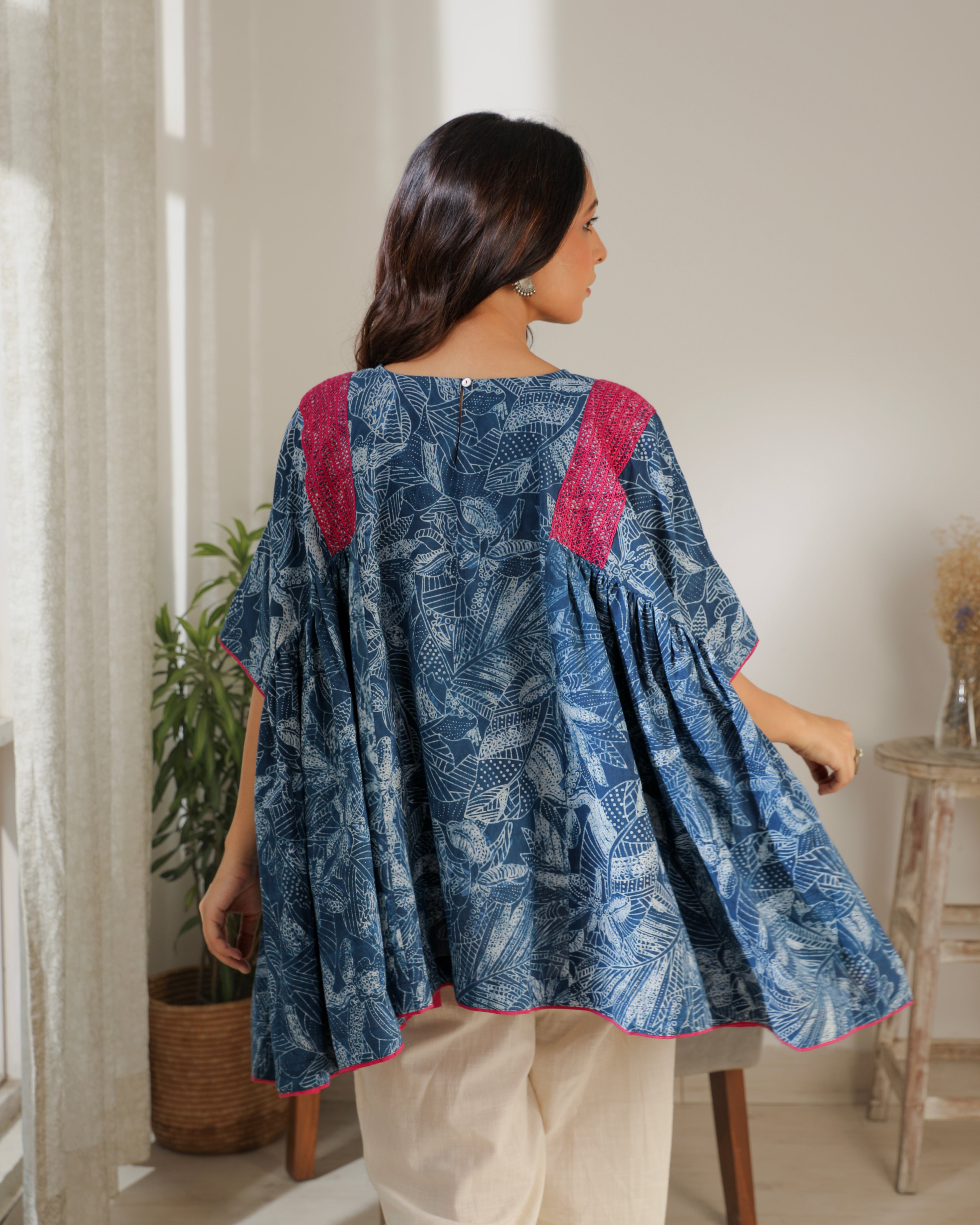 Chaaya Indigo Block Printed Over Sized Top