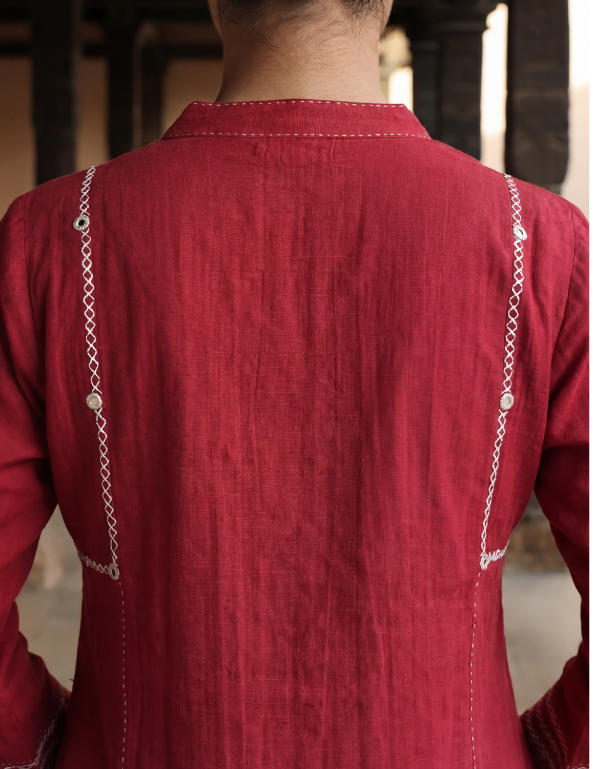 Dhwani Red Kalidaar Cotton Kurta With Desert Hand Embroidery