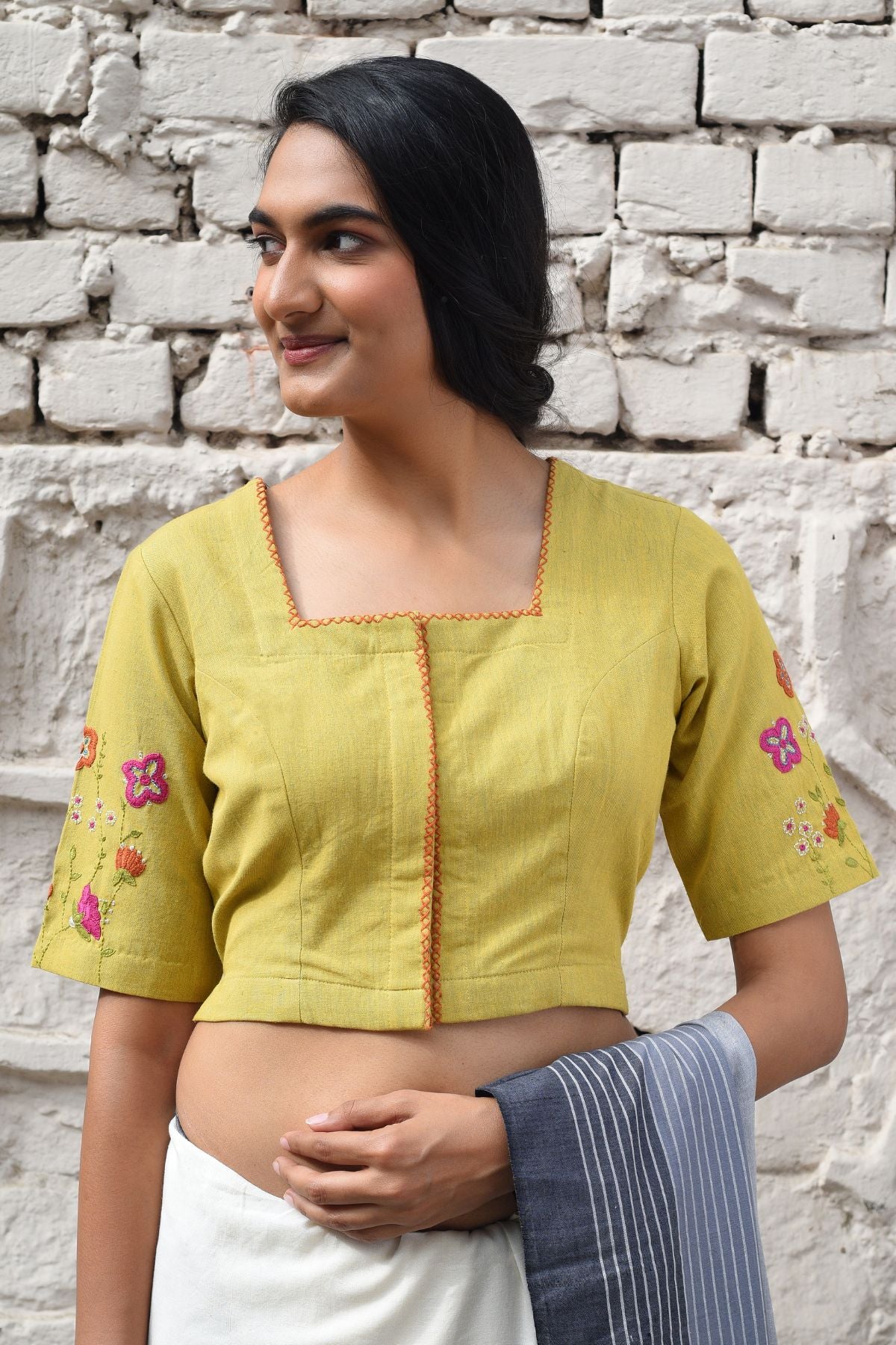 Cheenth Yellow Blouse With Front Concealed Placket And Pucca Embroidery