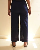Kaanch Blue Straight-Fit Cotton Pant With Kantha Hand Embroidery - 🚚 Pre-Order: Ships in 2 weeks.