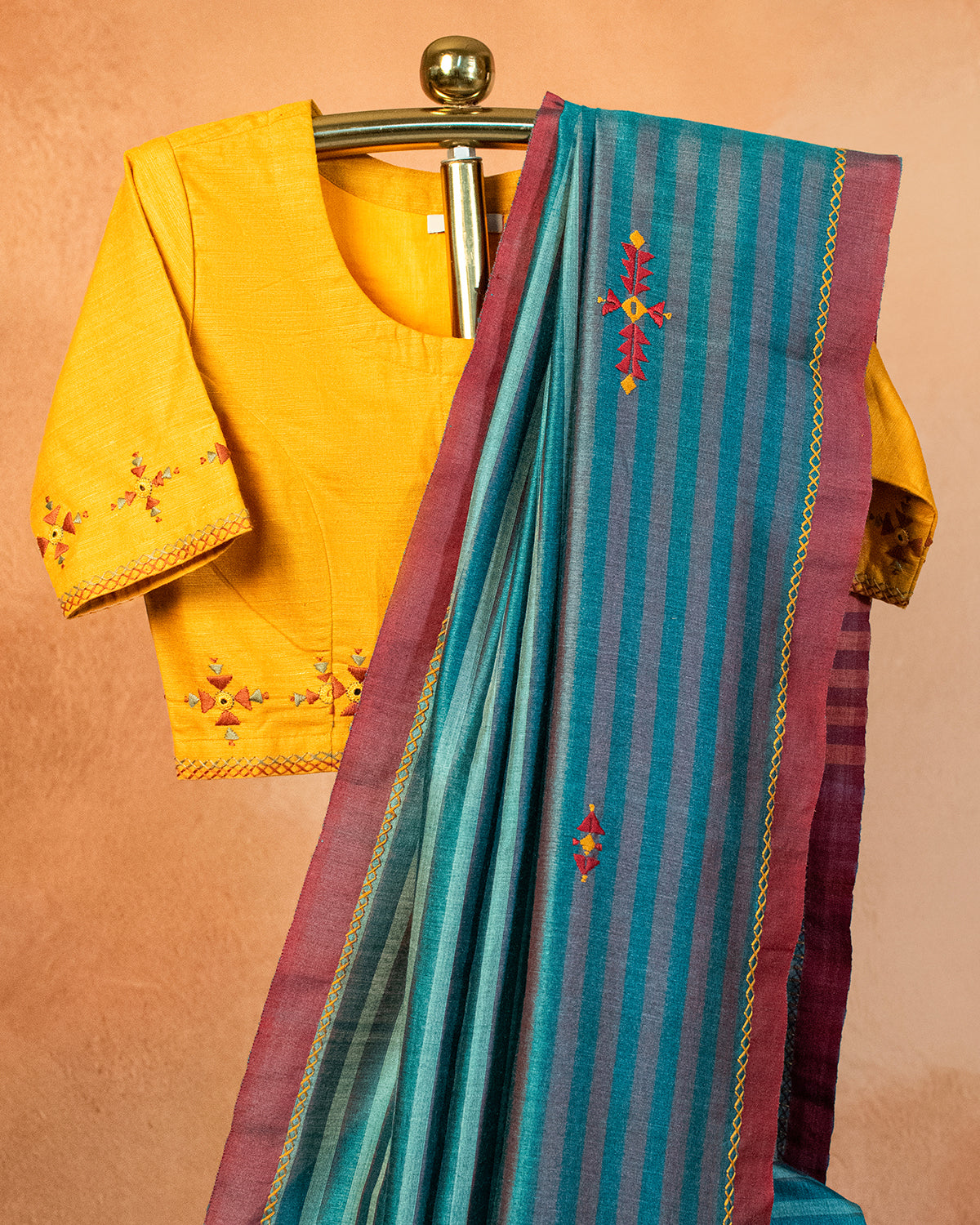 Teal Tussar Saree with Soof Hand Embroidery
