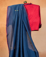 Deep Blue Chanderi Saree with Soof Hand Embroidery