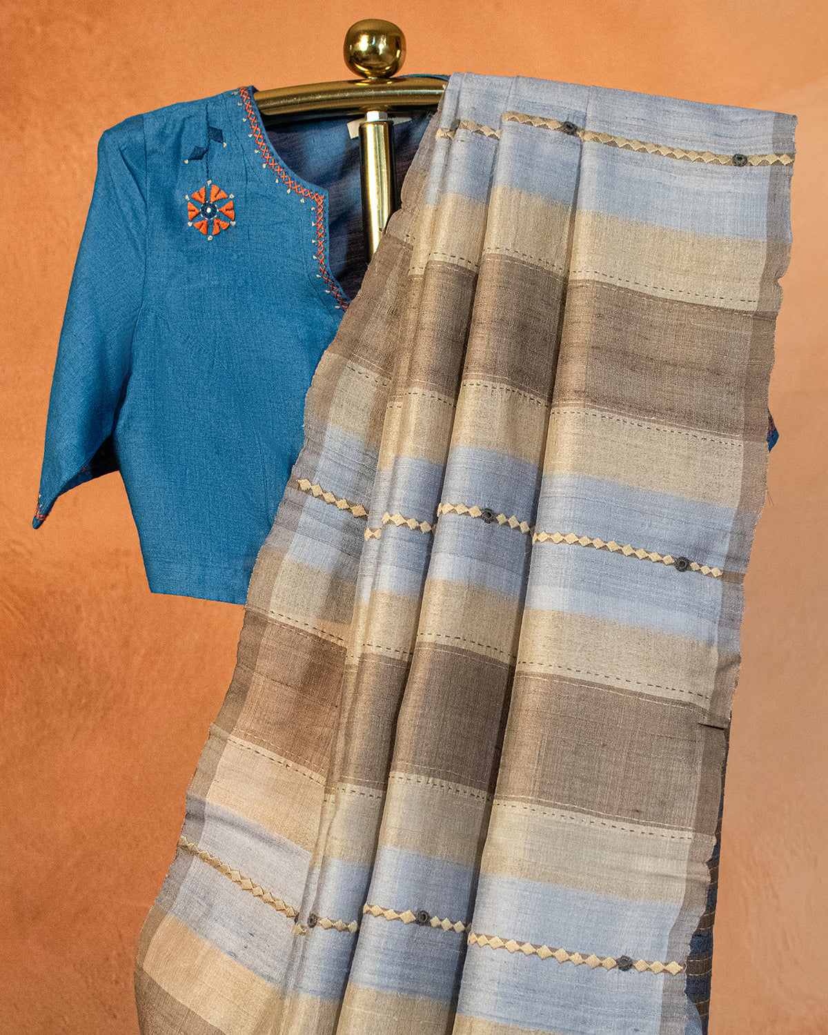 Lajvardi Tussar Saree with Soof Hand Embroidery