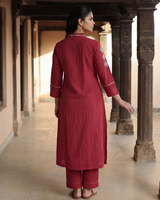 Dhwani Red A-Line Cotton Kurta With Desert Hand Embroidery