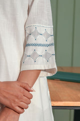 Dhwani White A-Line Cotton Kurta With Applique