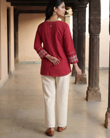 Dhwani Red Cotton Top With Desert Hand Embroidery