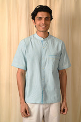 Baori Blue Hand Embroidered Half Sleeve Shirt