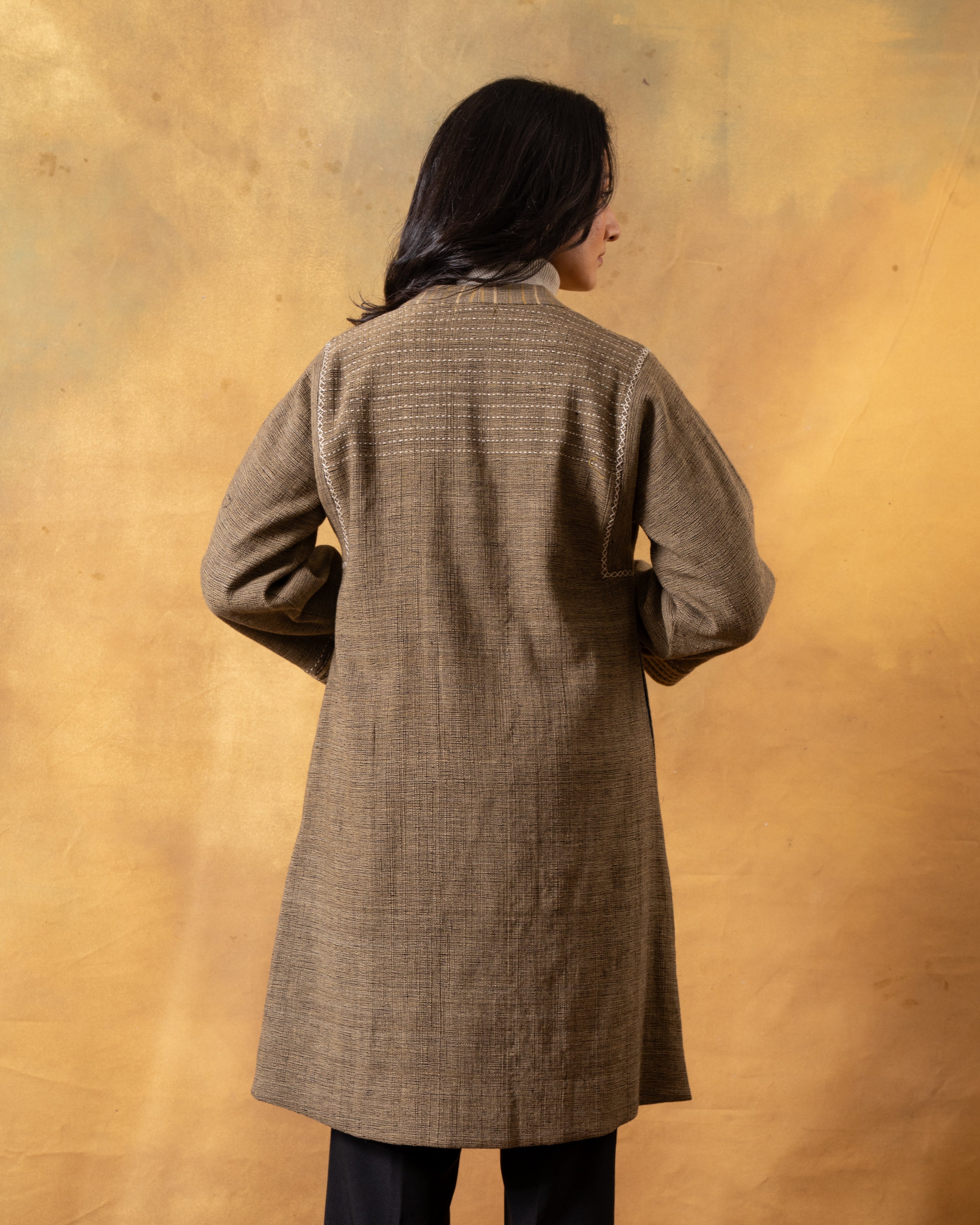 Dhaani Charcoal Green Handwoven Naturally Dyed Woolen Jacket