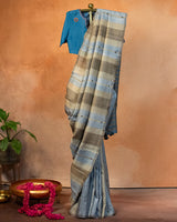 Lajvardi Tussar Saree with Soof Hand Embroidery