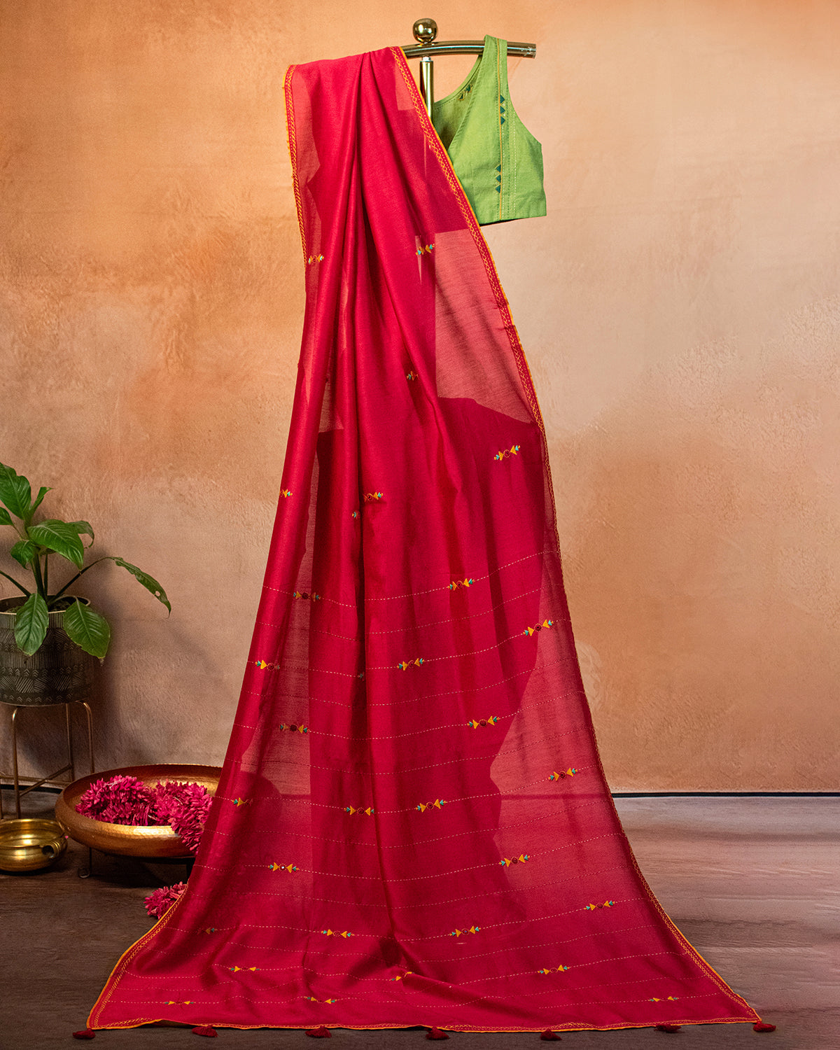 Surkh Chanderi Saree with Soof Hand Embroidery