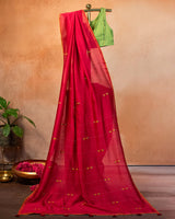 Surkh Chanderi Saree with Soof Hand Embroidery