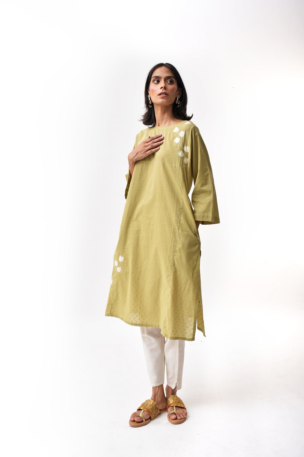 Arrosa Applique Cotton Kurta