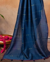 Deep Blue Chanderi Saree with Soof Hand Embroidery