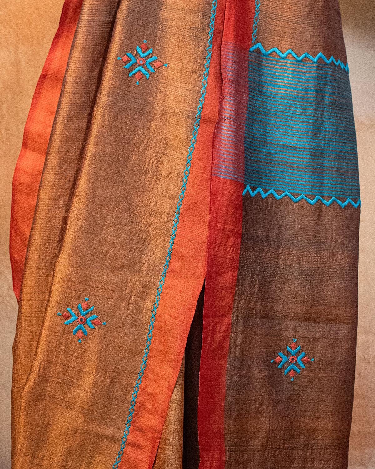 Copper Muga Saree with Soof Hand Embroidery