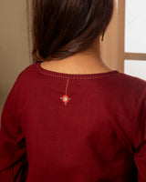 Paheli Maroon Straight-Fit Cotton Kurta With Pakka Hand Embroidery