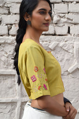 Cheenth Yellow Blouse With Front Concealed Placket And Pucca Embroidery