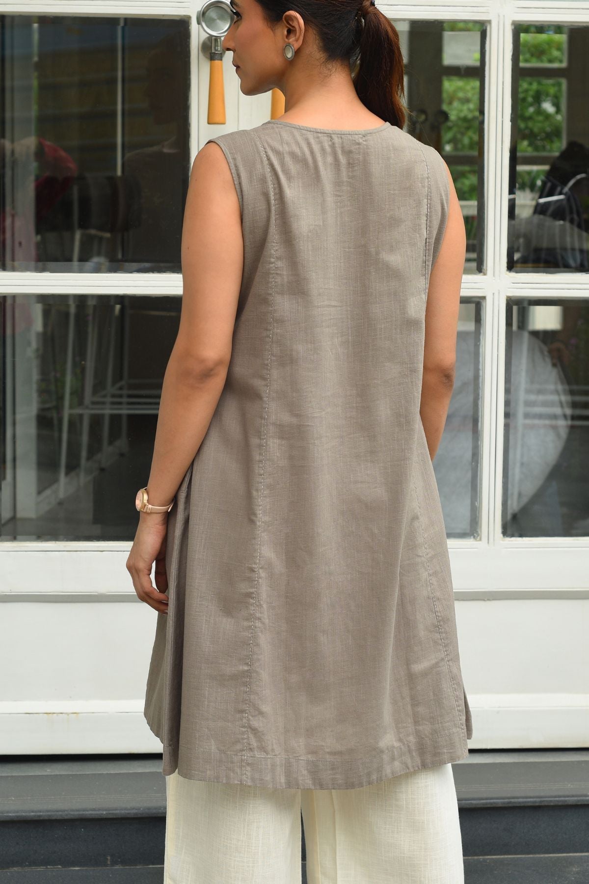 Bagh Cotton Sleeveless Grey Hand Embroidered Kurta