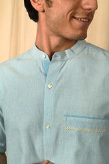 Baori Blue Hand Embroidered Half Sleeve Shirt