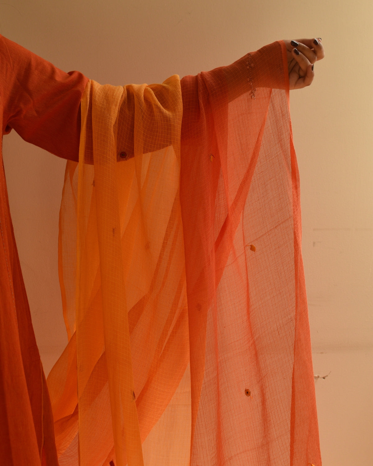 Aashvi Yellow-Orange Kota Dupatta With Desert Hand Embroidery