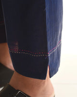 Kaanch Blue Straight-Fit Cotton Pant With Kantha Hand Embroidery - 🚚 Pre-Order: Ships in 2 weeks.