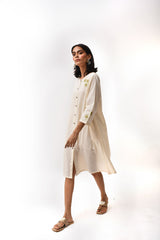 Arrosa Applique Off White Cotton Dress