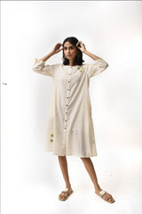 Arrosa Applique Off White Cotton Dress