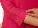 Aashvi Pink Kalidar Mangalgiri Cotton Kurta With Desert Hand Embroidery